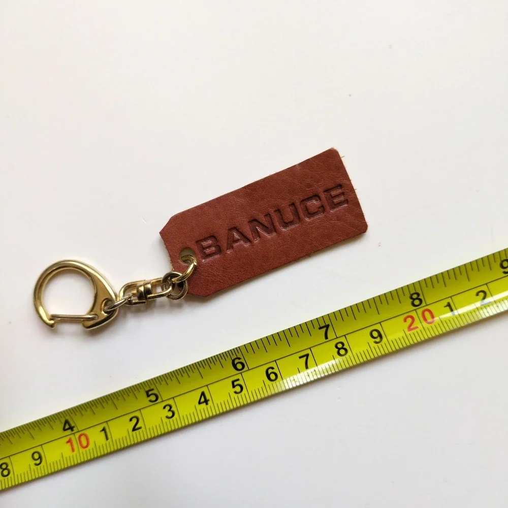 Banuce Purse Bag Hang Tag Charm Keychain Brown Leather Gold Tone‎ Swivel Clasp